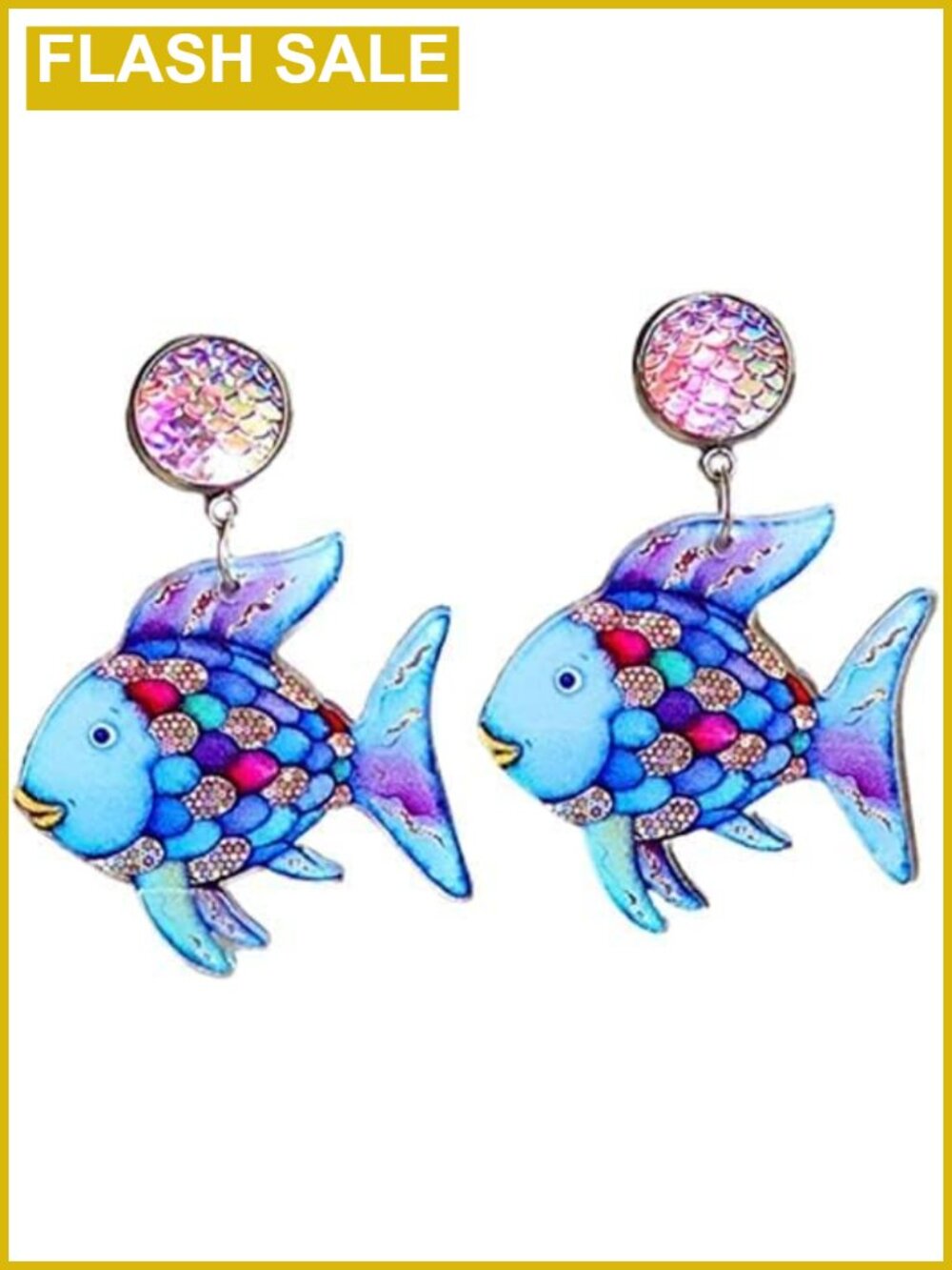 Acrylic Mermaid Drop Dangle Earrings Rainbow Fish Handmade French Wire